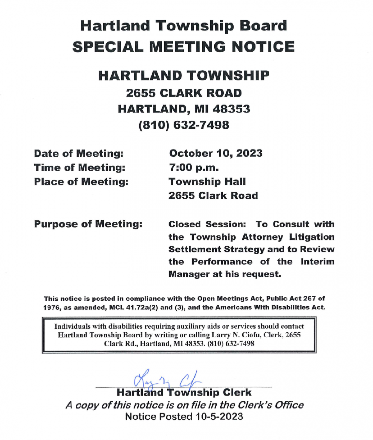 Special Meeting notice