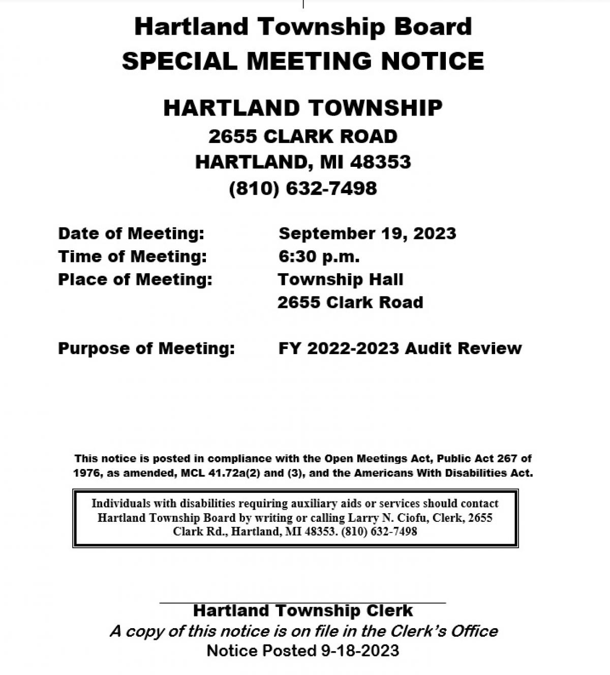 Special Board Meeting