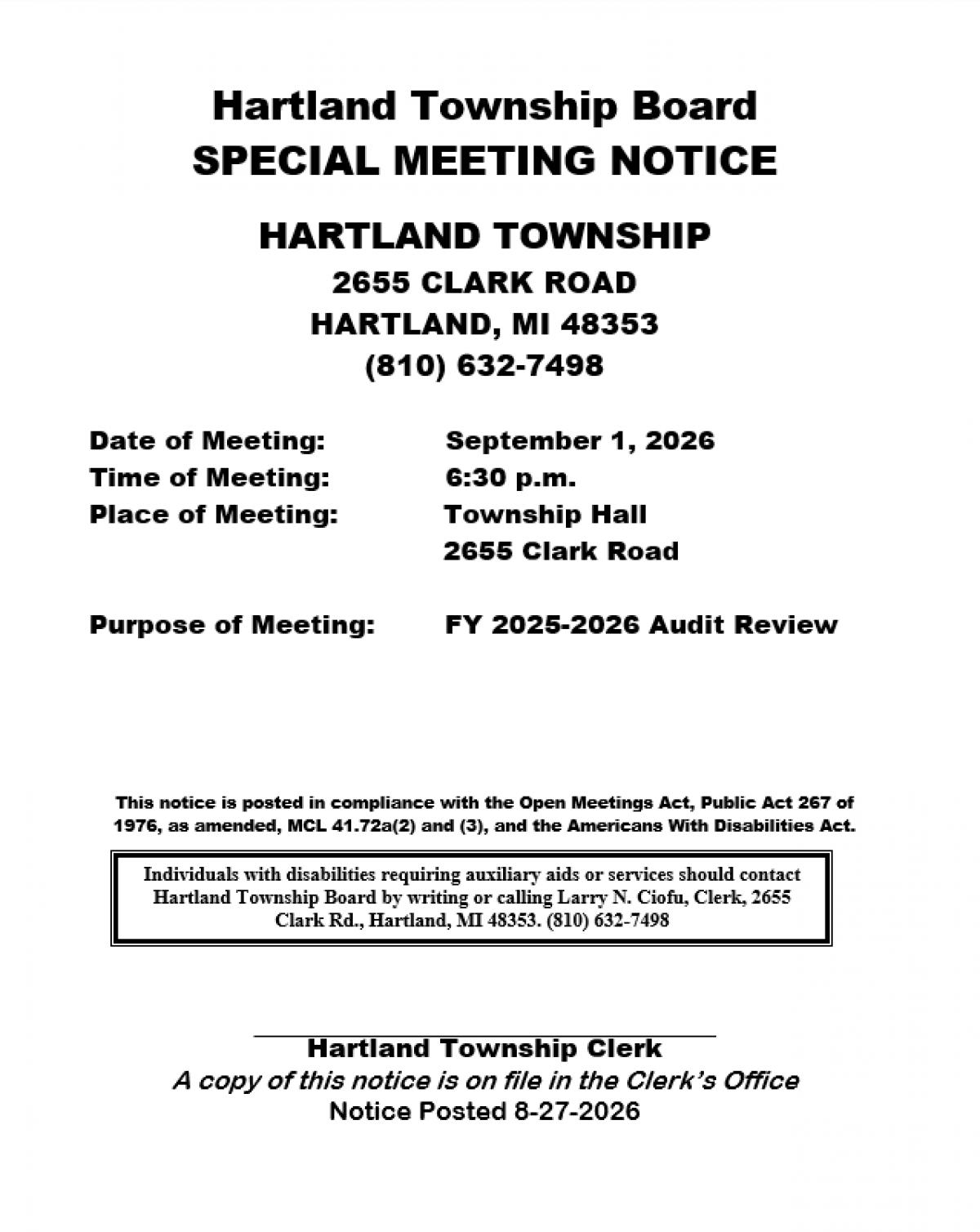 Special Meeting